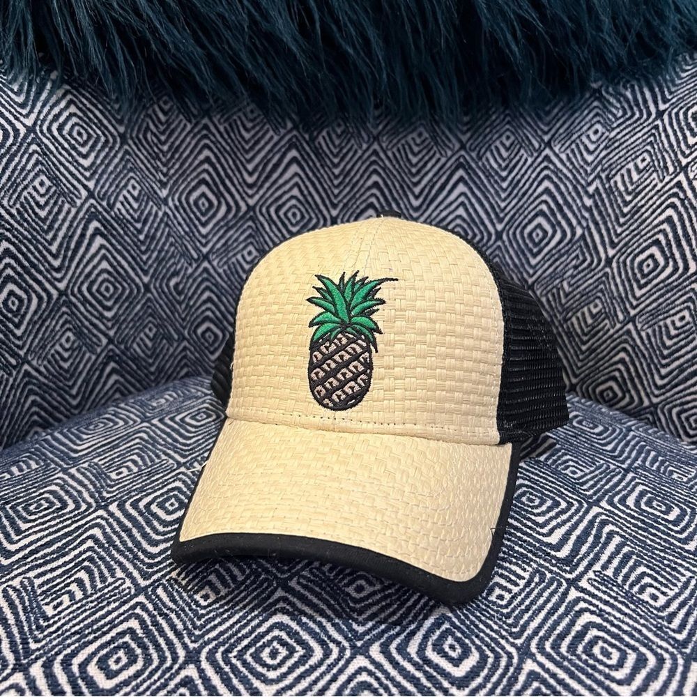 Pineapple Trucker Style Hat Woven Straw/Black SnapBack‎ 808 Clothing Co. Maui